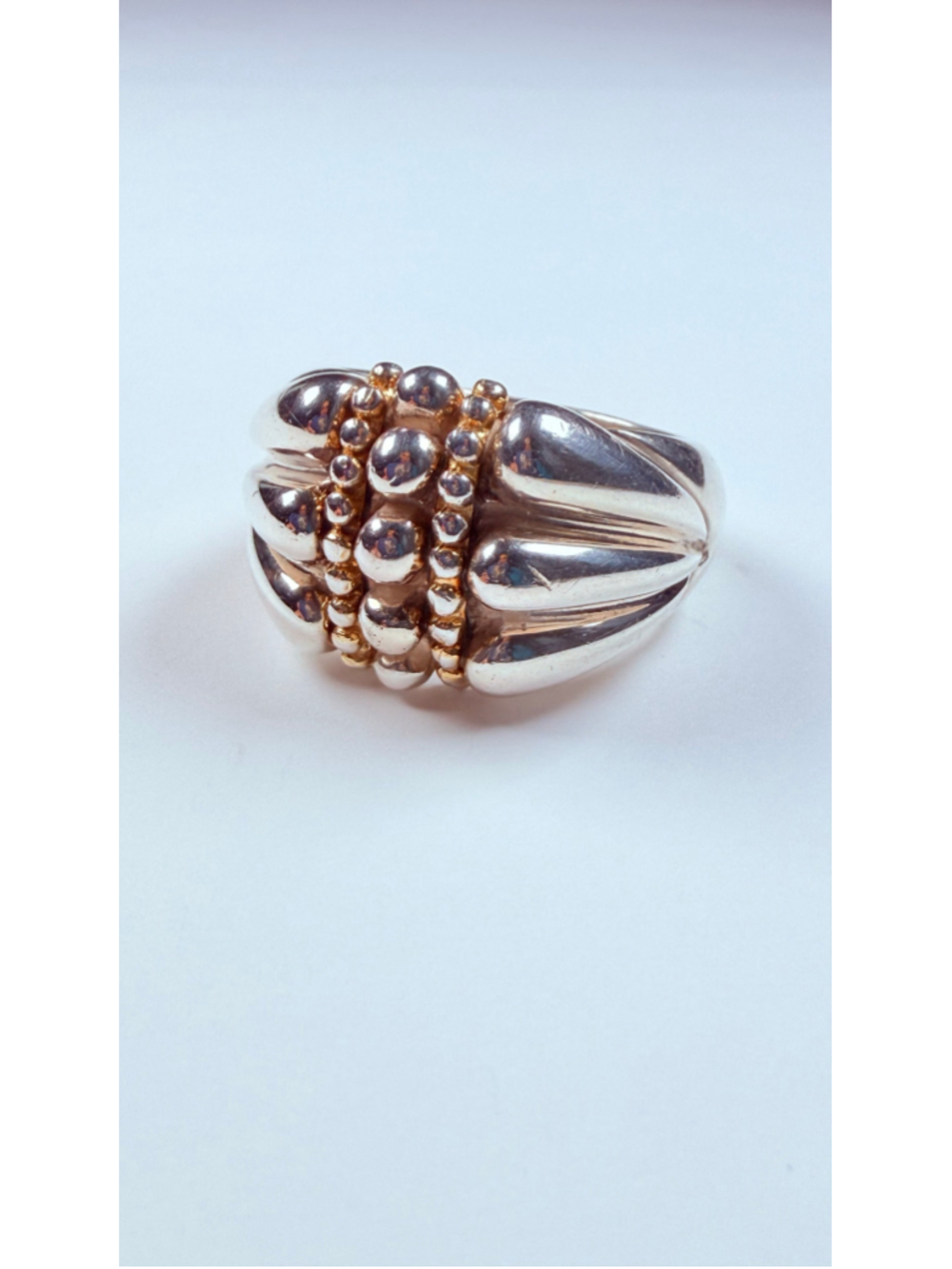 ARROWS Modernist Caviar Bead Dot Ribbed Sterling Silver Gold Vermeil Ring Italy